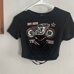 SHEIN Black Motorcycle Graphic Crop Top